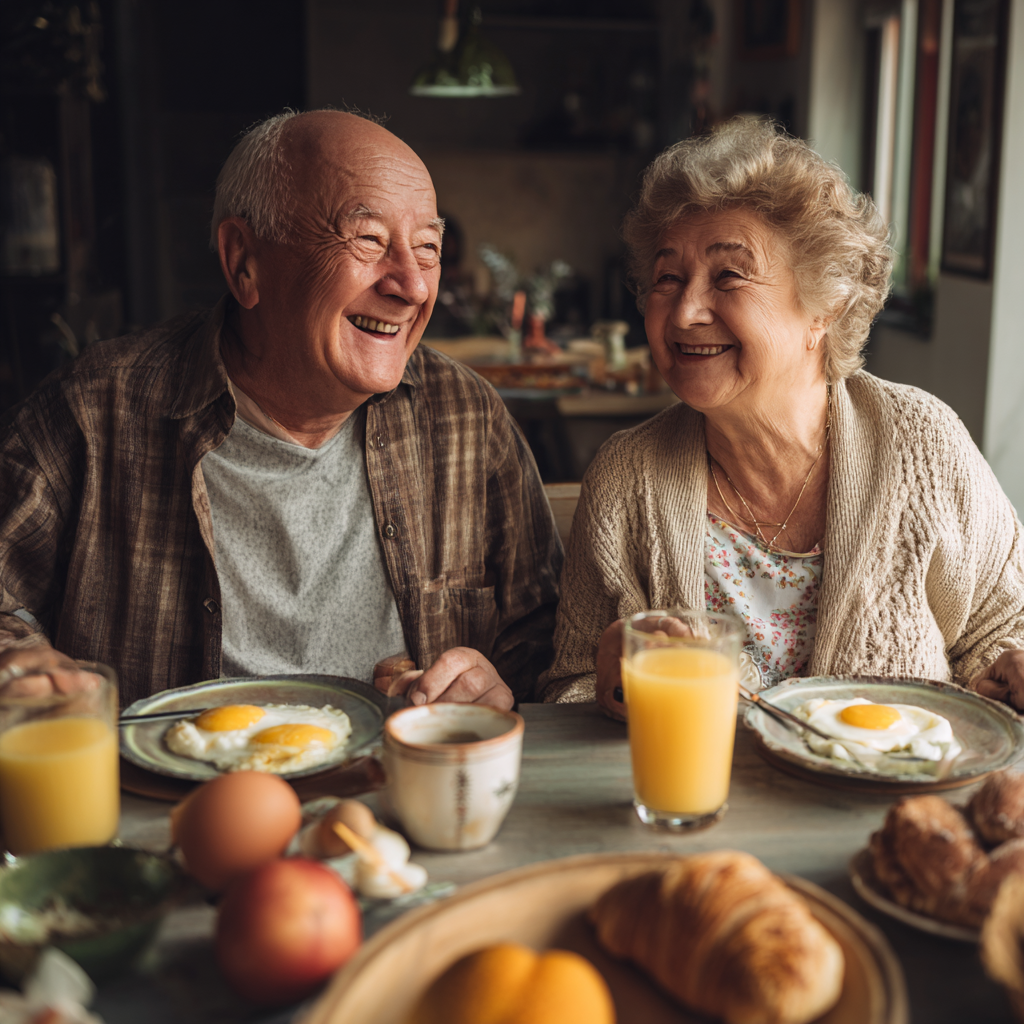 Happy Ukrainian family of three generations sharing healthy meal outdoors, showing natural joy and wellness through proper nutrition